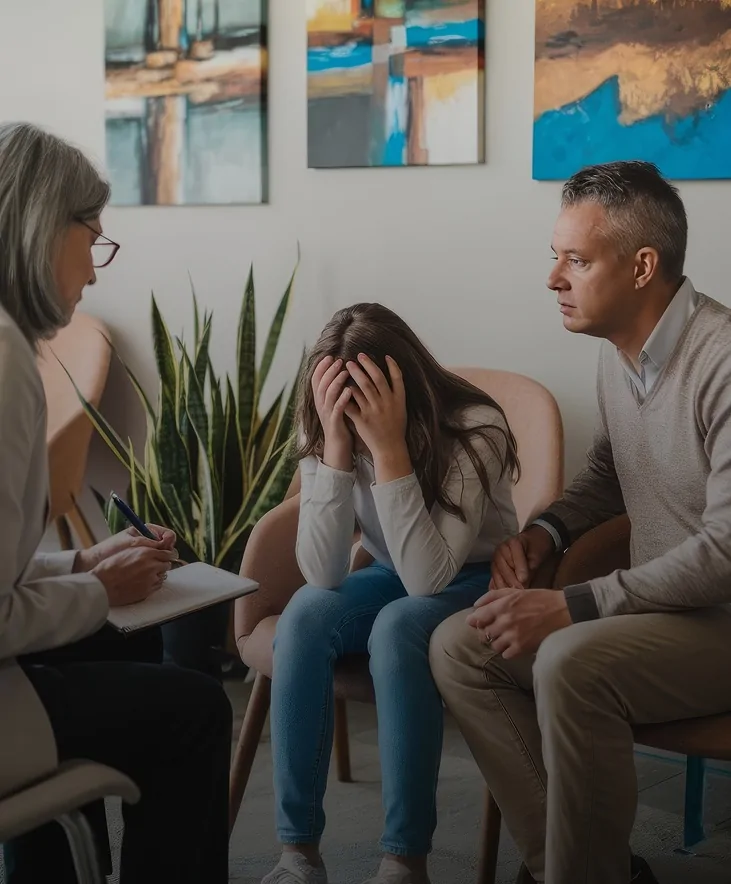 Family therapy session with a counselor